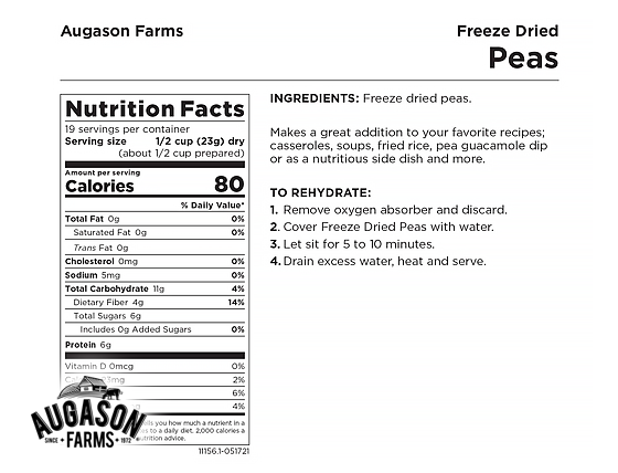 Augason Farms: Freeze-Dried Peas Can